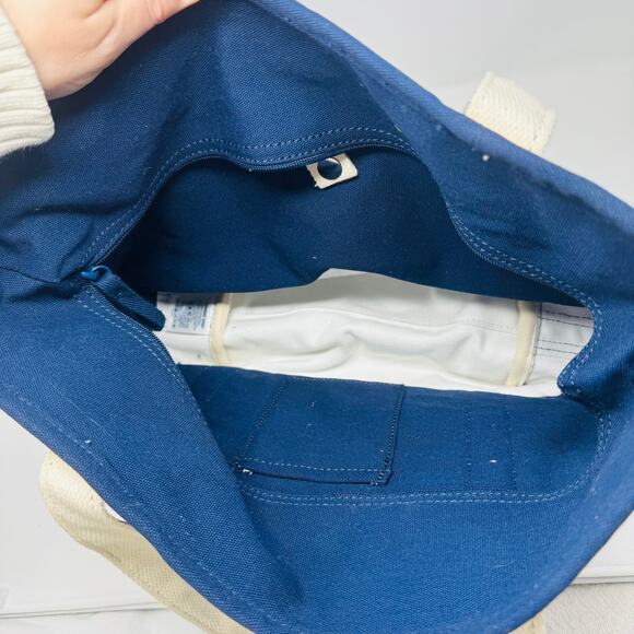 Land’s End Canvas Cream Navy Blue Ombre Tote Bag Shoulder Handles - Picture 4 of 8
